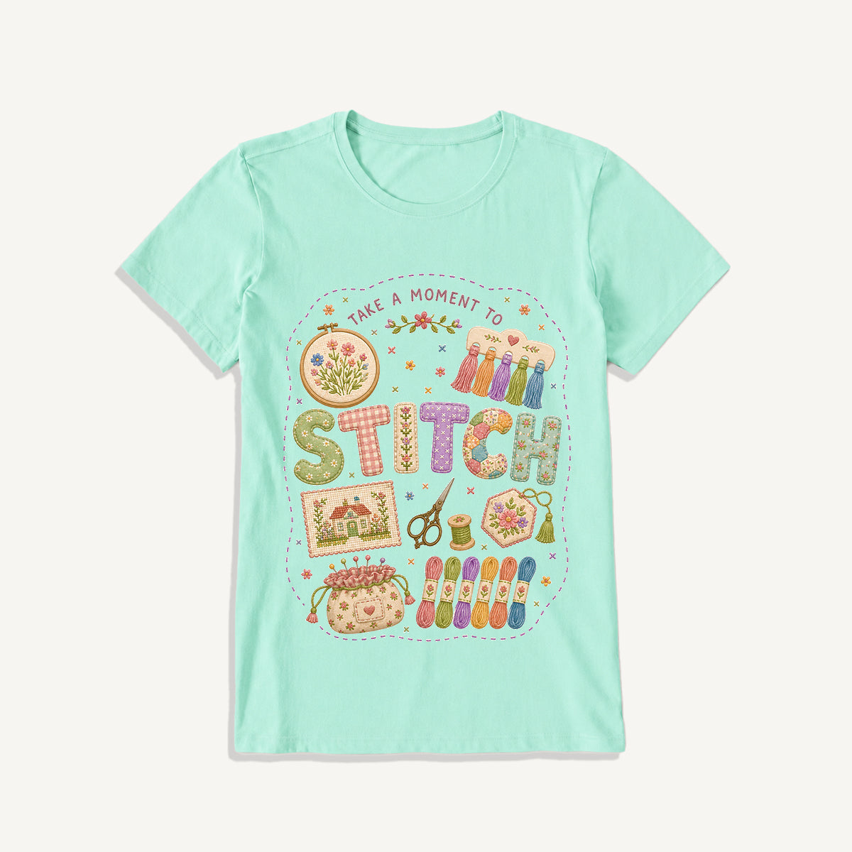 Stitching Elements Print Crew Neck Cotton Tee
