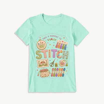 Stitching Elements Print Crew Neck Cotton Tee