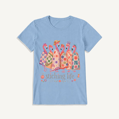 Quilted Flamingo Craft Club Print Crew Neck Cotton Tee