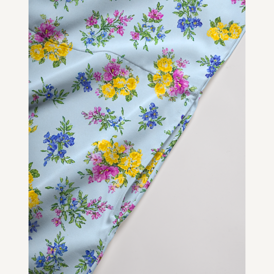 V-Neck Blue Meadow Boho Jumpsuit with Pockets for Women
