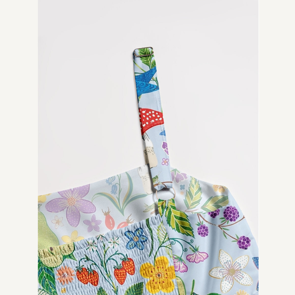 Birds Pear Mushroom Print Wide Straps Maxi Dress With Pockets