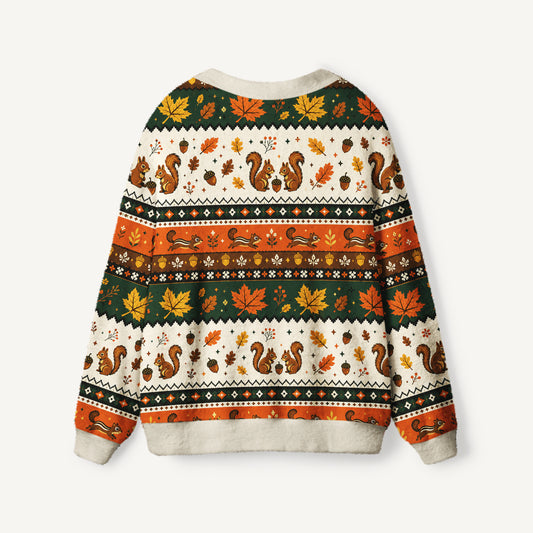 Autumn Acorn Gathering Print Ugly Cardigan Sweaters