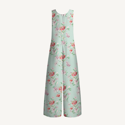 V-Neck Mint Honeysuckle Boho Jumpsuit with Pockets for Women