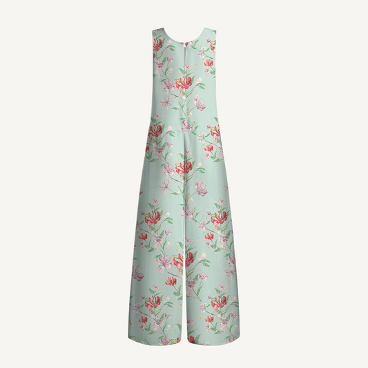 V-Neck Mint Honeysuckle Boho Jumpsuit with Pockets for Women