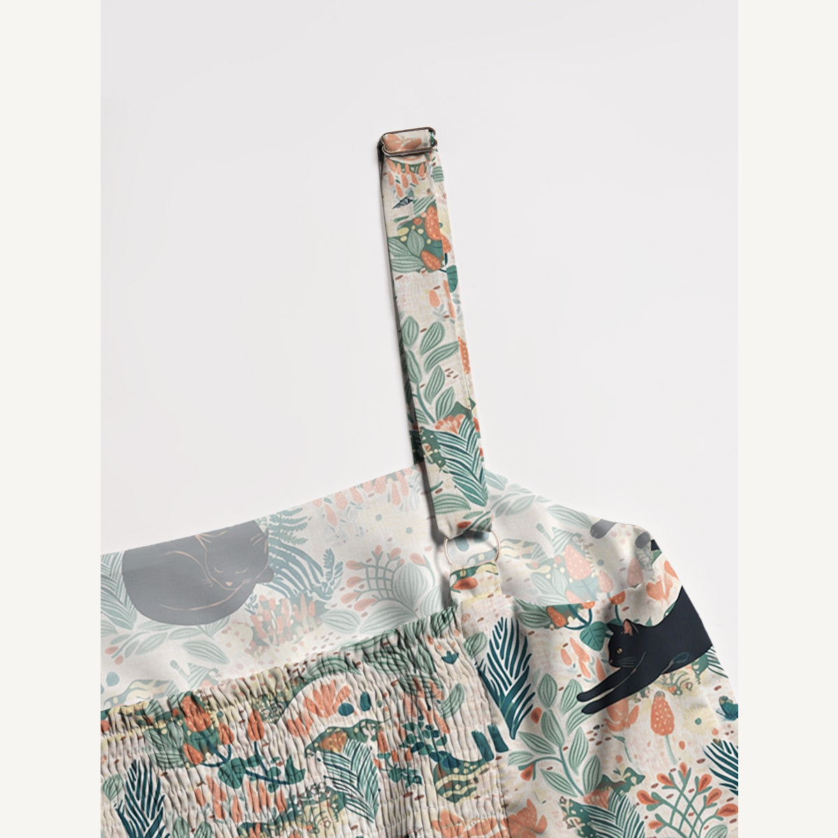 Square Neck Into the Woods Cats Print Wide Straps Maxi Dress With Pockets