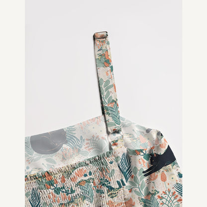 Square Neck Into the Woods Cats Print Wide Straps Maxi Dress With Pockets
