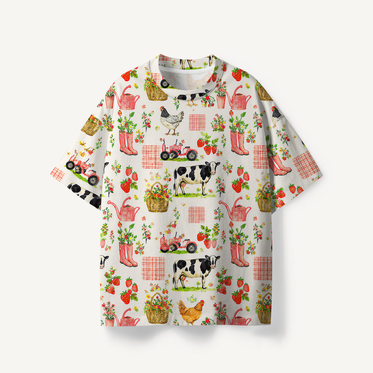 Watercolor Pink Farm Chicken print Premium Eco Tee