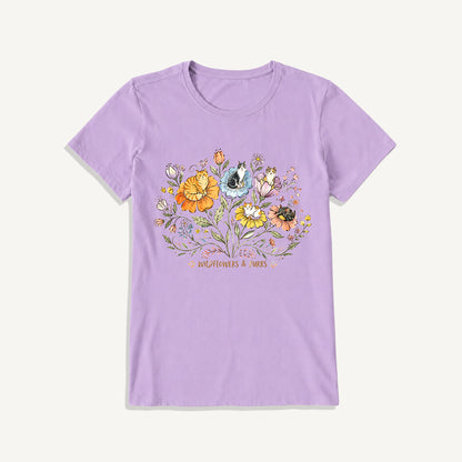 Wildflowers And Purrs Bloom Print Crew Neck Cotton Tee