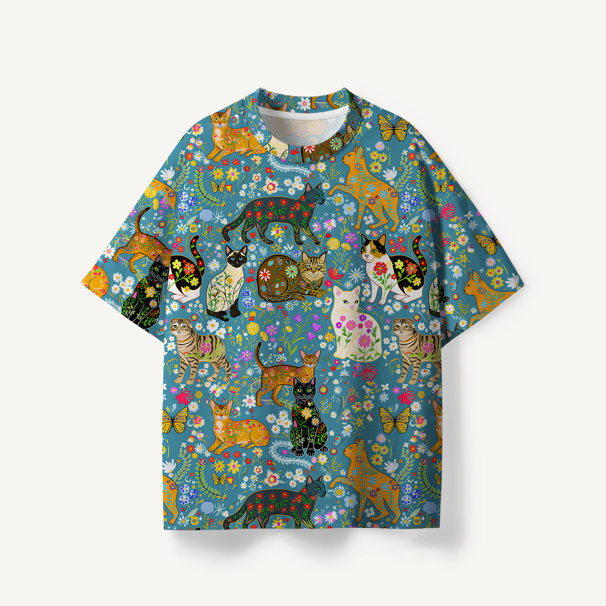 Colorful Garden Cat Pattern print Premium Eco Tee