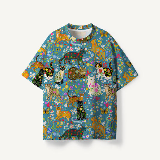 Colorful Garden Cat Pattern print Premium Eco Tee