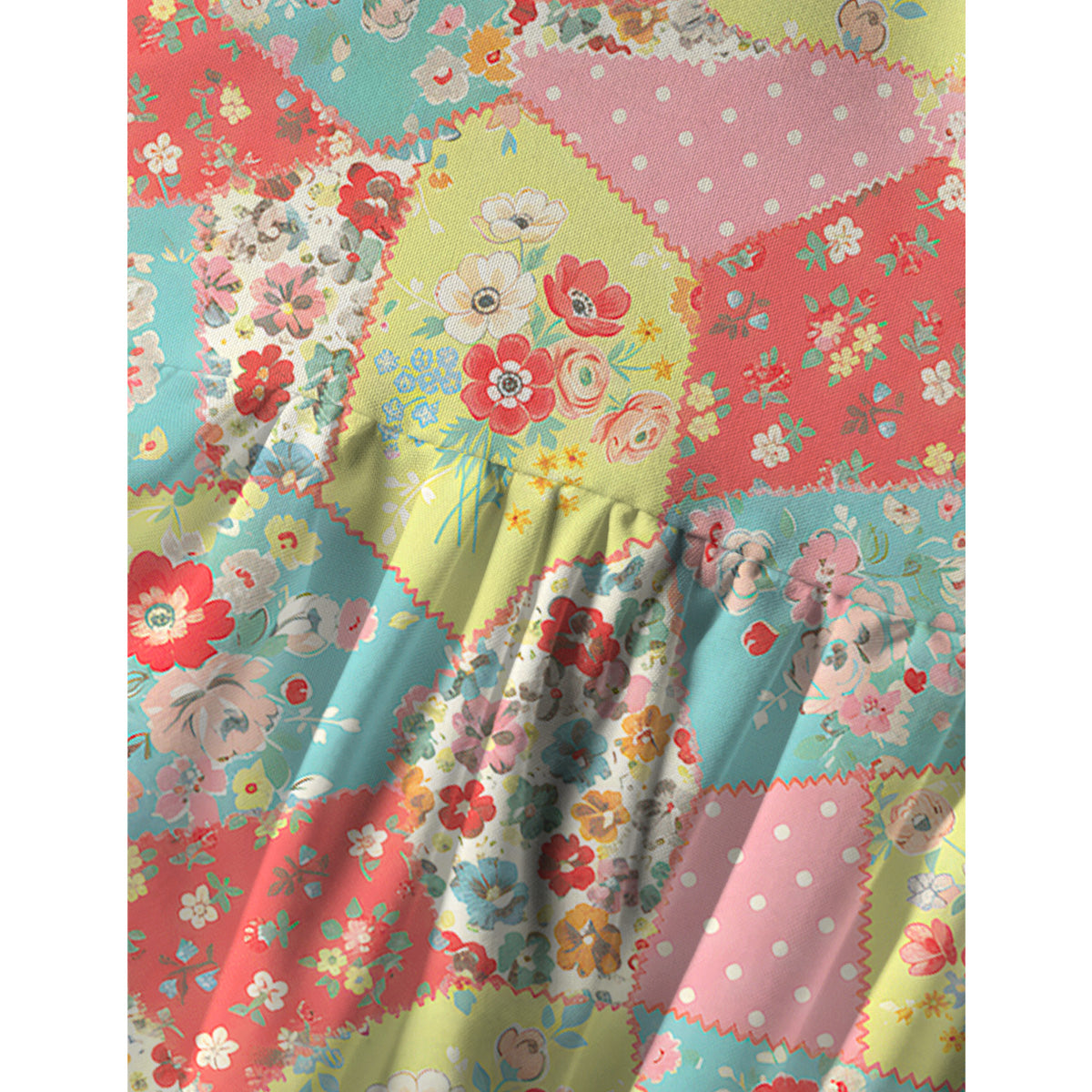 Colorful Blossom Patchwork Spaghetti Strap Mini Dress