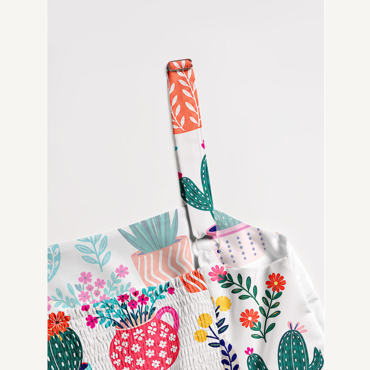 Cactus and Flowers Print Wide Straps Maxi Dress With Pockets