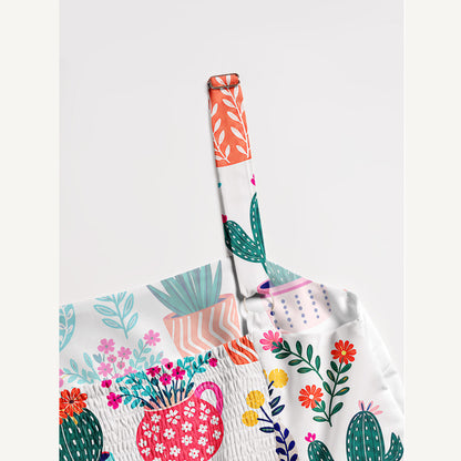 Cactus and Flowers Print Wide Straps Maxi Dress With Pockets