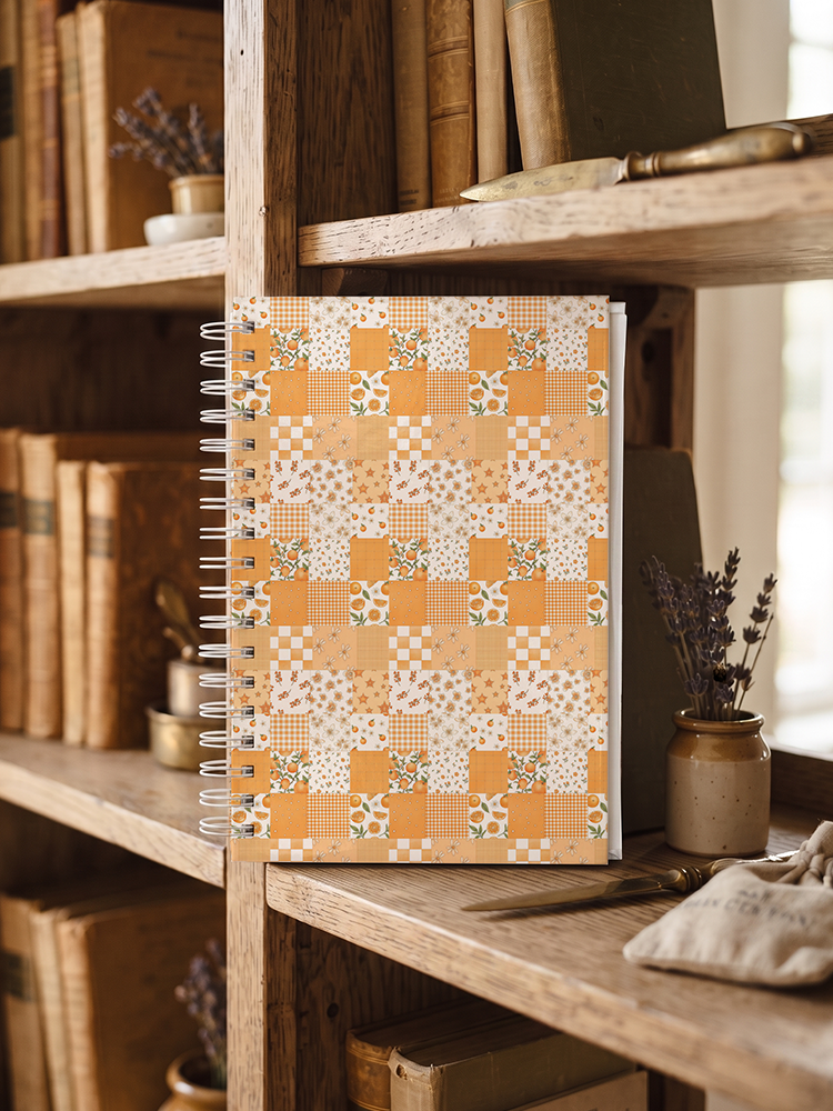 Lemon Sunshine Patchwork Print A5 Spiral Notebook