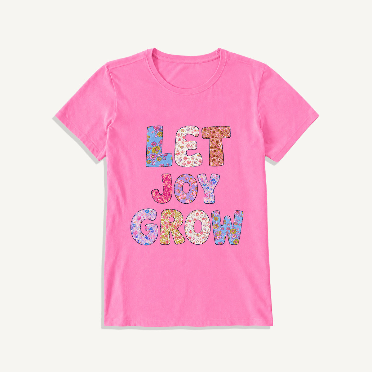 Let Joy Grow Floral Letters Print Crew Neck Cotton Tee