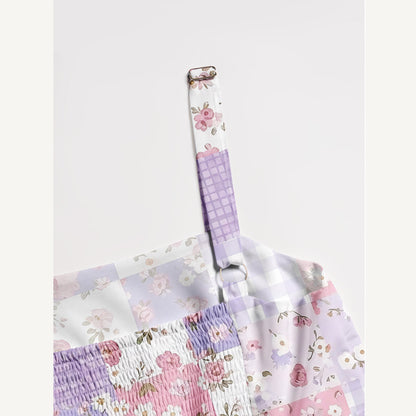 Sweet Cottage Patchwork Print Wide Straps Maxi Dress With Pockets