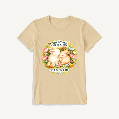 Gentle Bunny Embraces Print Crew Neck Cotton Tee