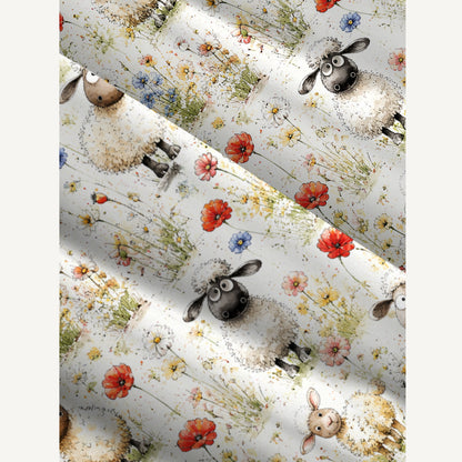 Whimsical Sheep Clipart Print Wide Straps Maxi Dress With Pockets
