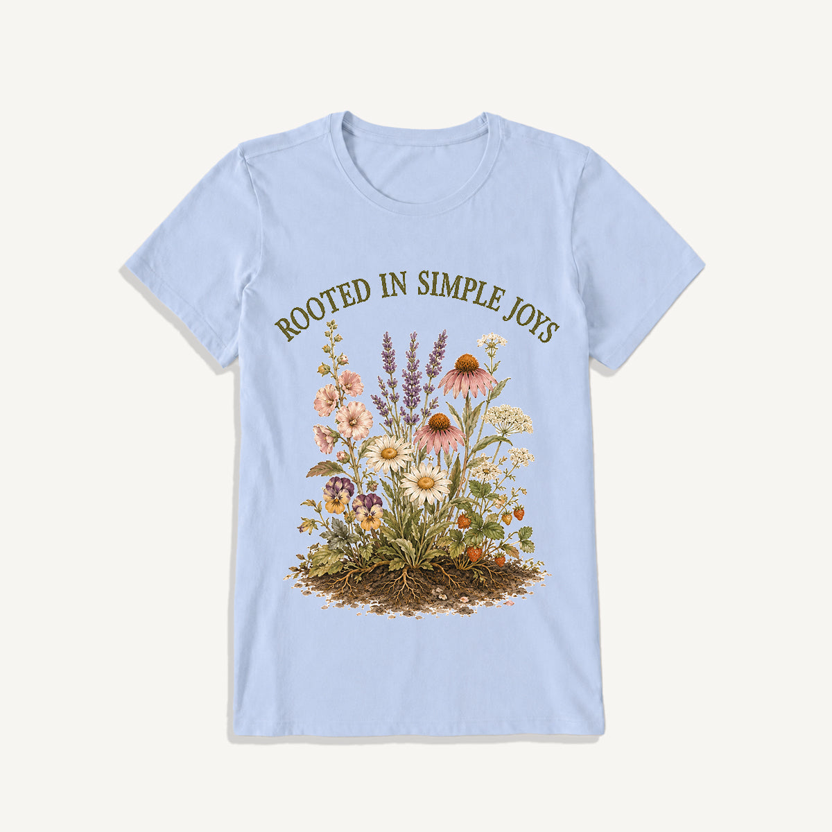 Rooted Wildflower Garden Print Crew Neck Cotton Tee