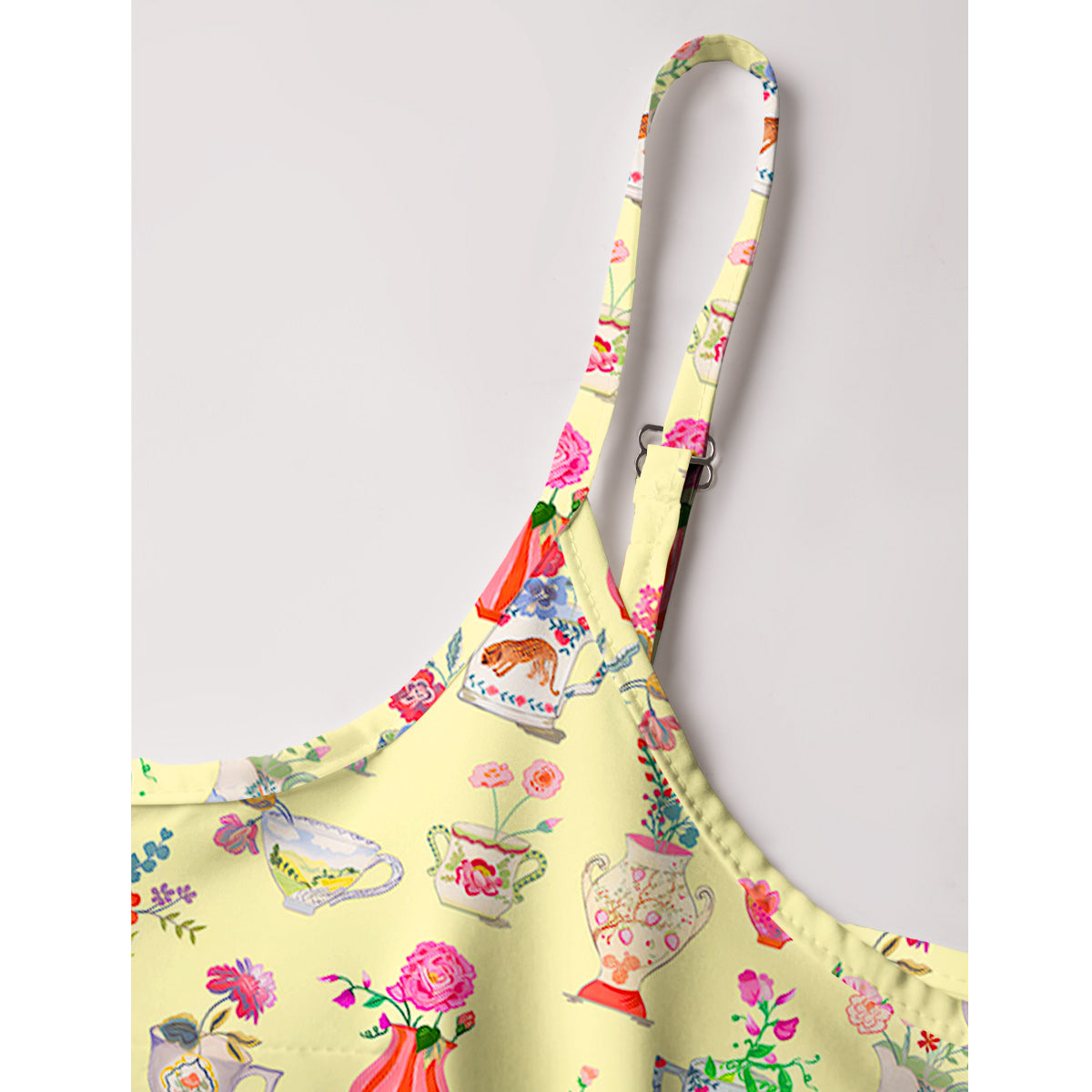 Colorful Flower Vase Print Spaghetti Strap Mini Dress