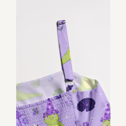 Frog Yoga Print Wide Straps Maxi Dress With Pockets