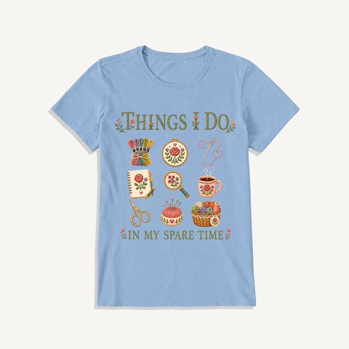 Stitched Cozy Craft Garden Print Crew Neck Cotton Tee