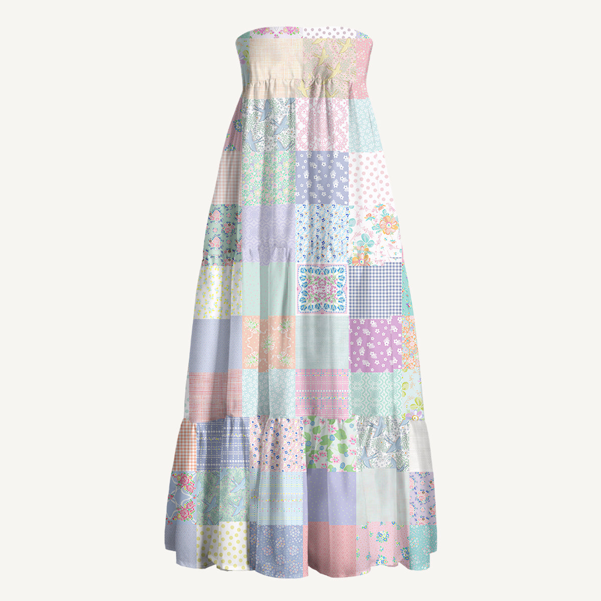 Vintage Quilt Patchwork Print Convertible Maxi Skirt & Strapless Dress