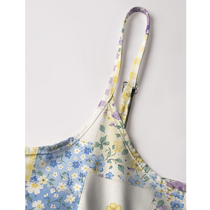 Floral Meadow Patchwork Spaghetti Strap Mini Dress