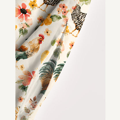 Watercolor Chicken Floral Print Wide Straps Maxi Dress With Pockets