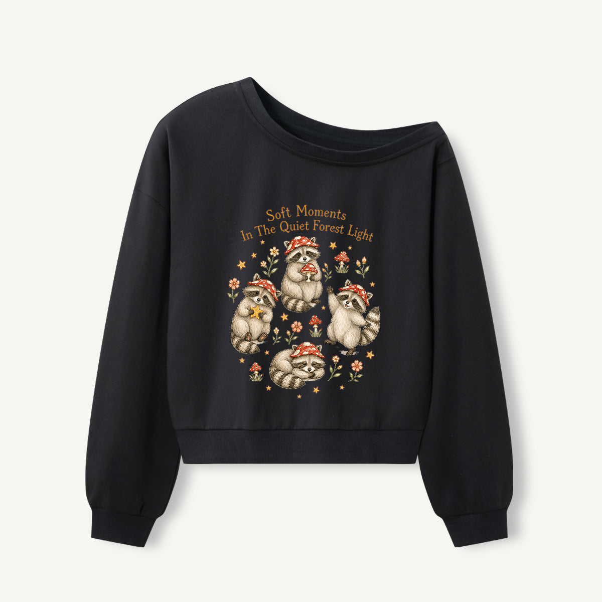 Quiet Forest Light Print Off Shoulder Sweatshirts