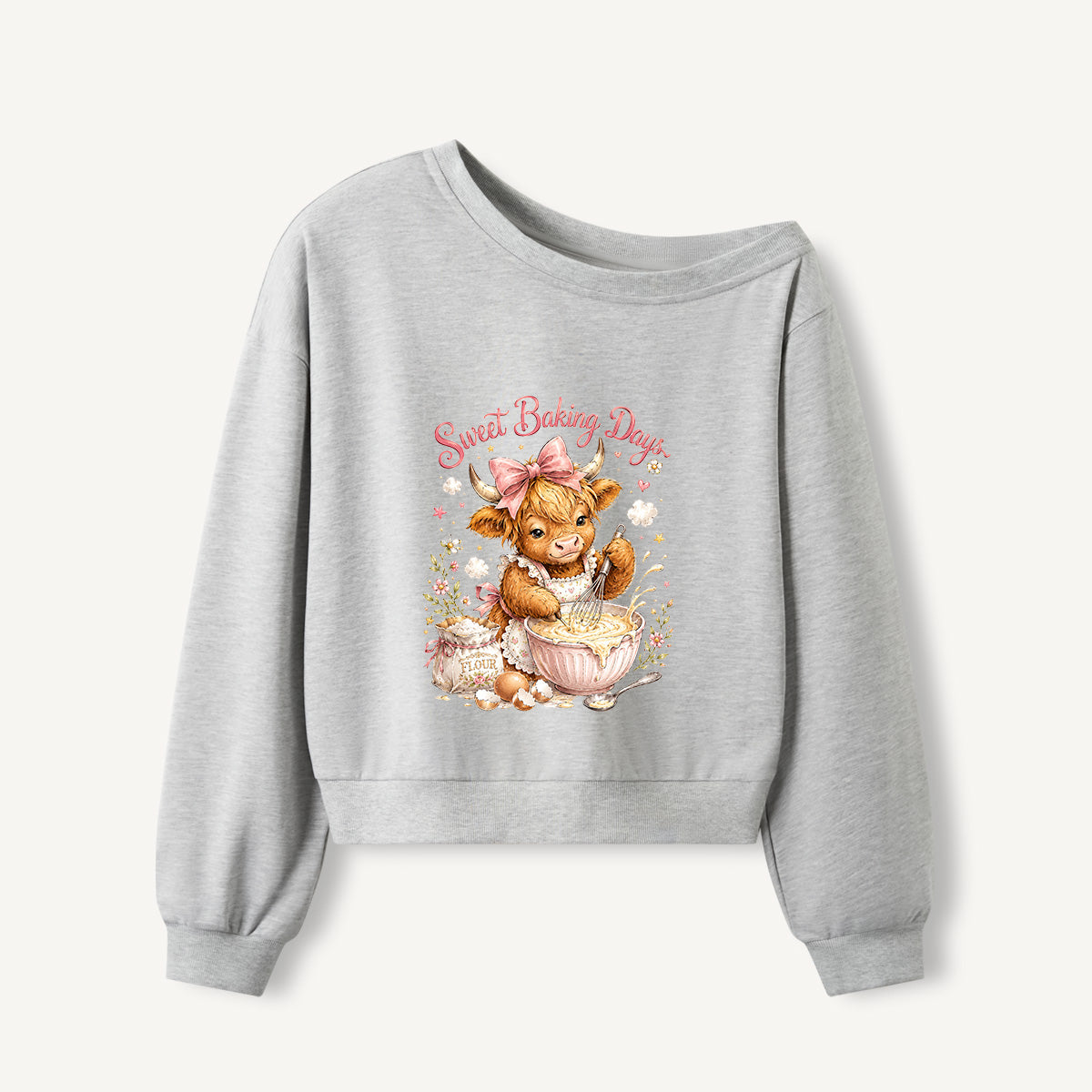 Sweet Baking Days Print Off Shoulder Sweatshirts