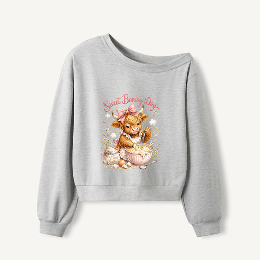Sweet Baking Days Print Off Shoulder Sweatshirts