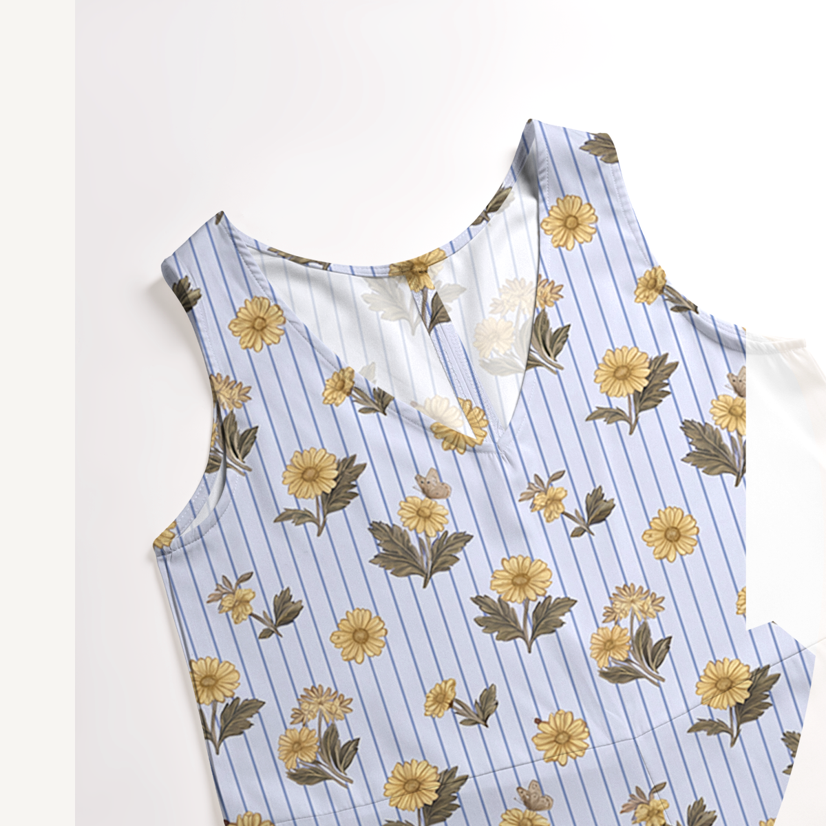 V-Neck Blue Marigold Boho Jumpsuit with Pockets for Women