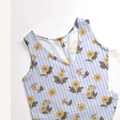 V-Neck Blue Marigold Boho Jumpsuit with Pockets for Women