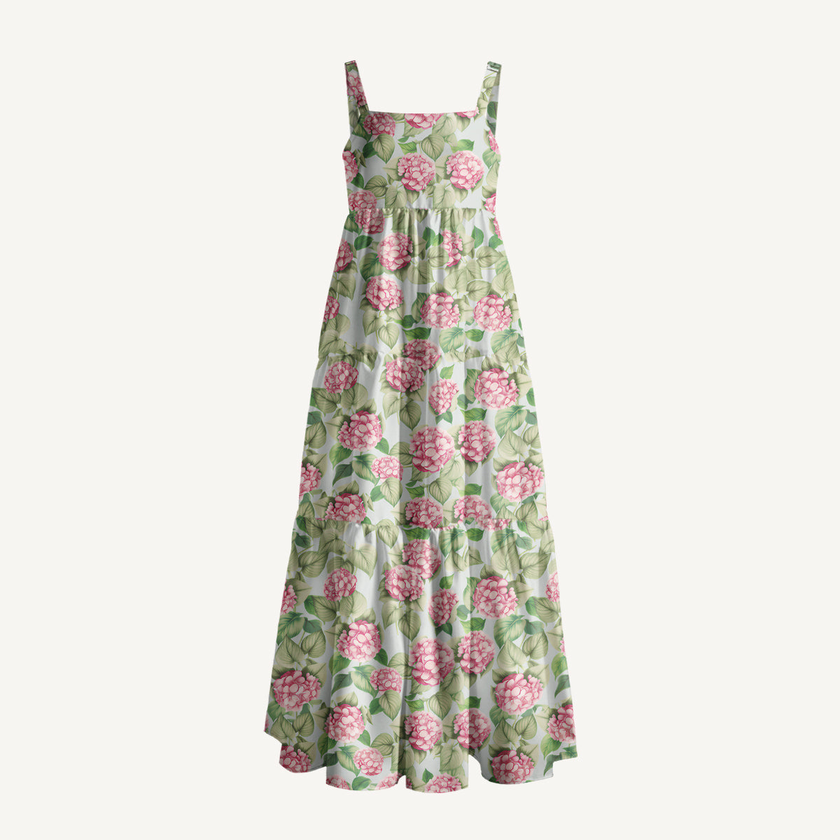 Square Neck Hydrangea Whisper Print Wide Straps Maxi Dress With Pockets
