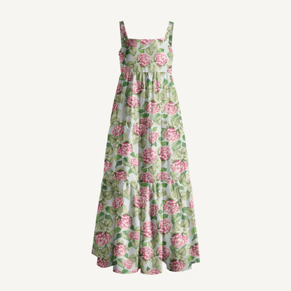 Square Neck Hydrangea Whisper Print Wide Straps Maxi Dress With Pockets