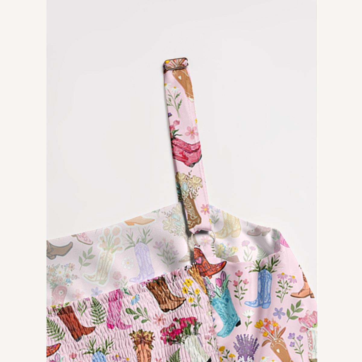 Vintage Floral Cowboy Boots Print Wide Straps Maxi Dress With Pockets