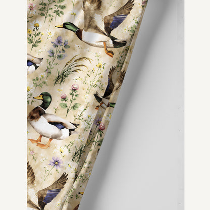 Watercolor Mallard Ducks Print Cotton Wide Straps Maxi Dress With Pockets