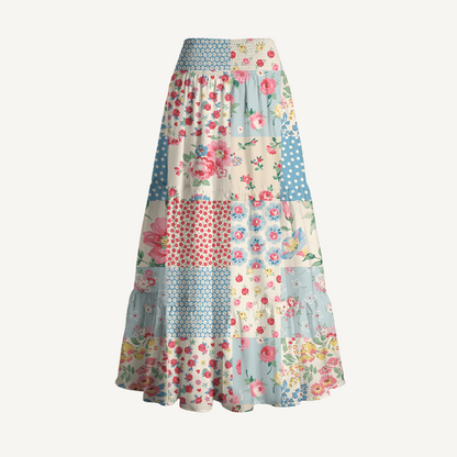 Pastel Patc Print Convertible Maxi Skirt & Strapless Dress