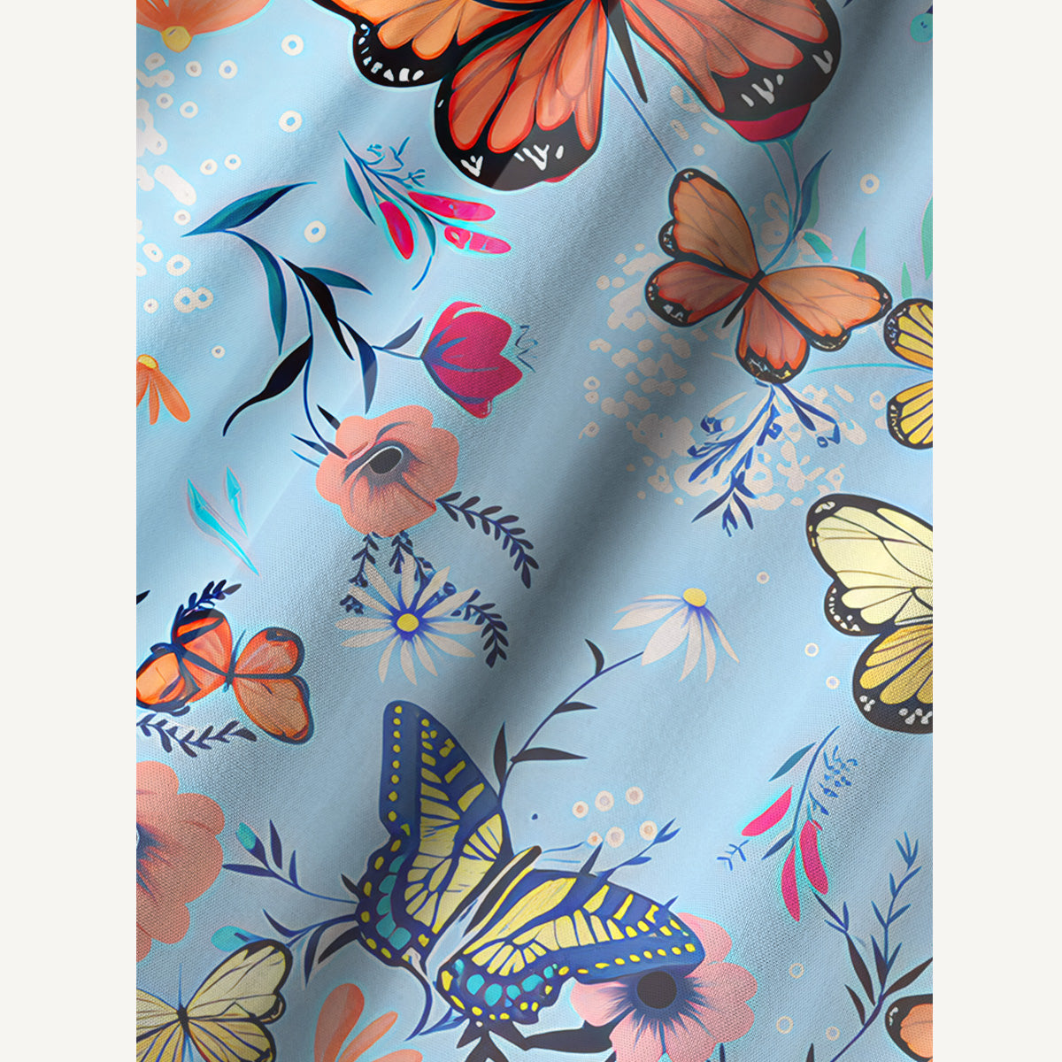 Butterfly Blossom Print Cotton Wide Straps Maxi Dress With Pockets