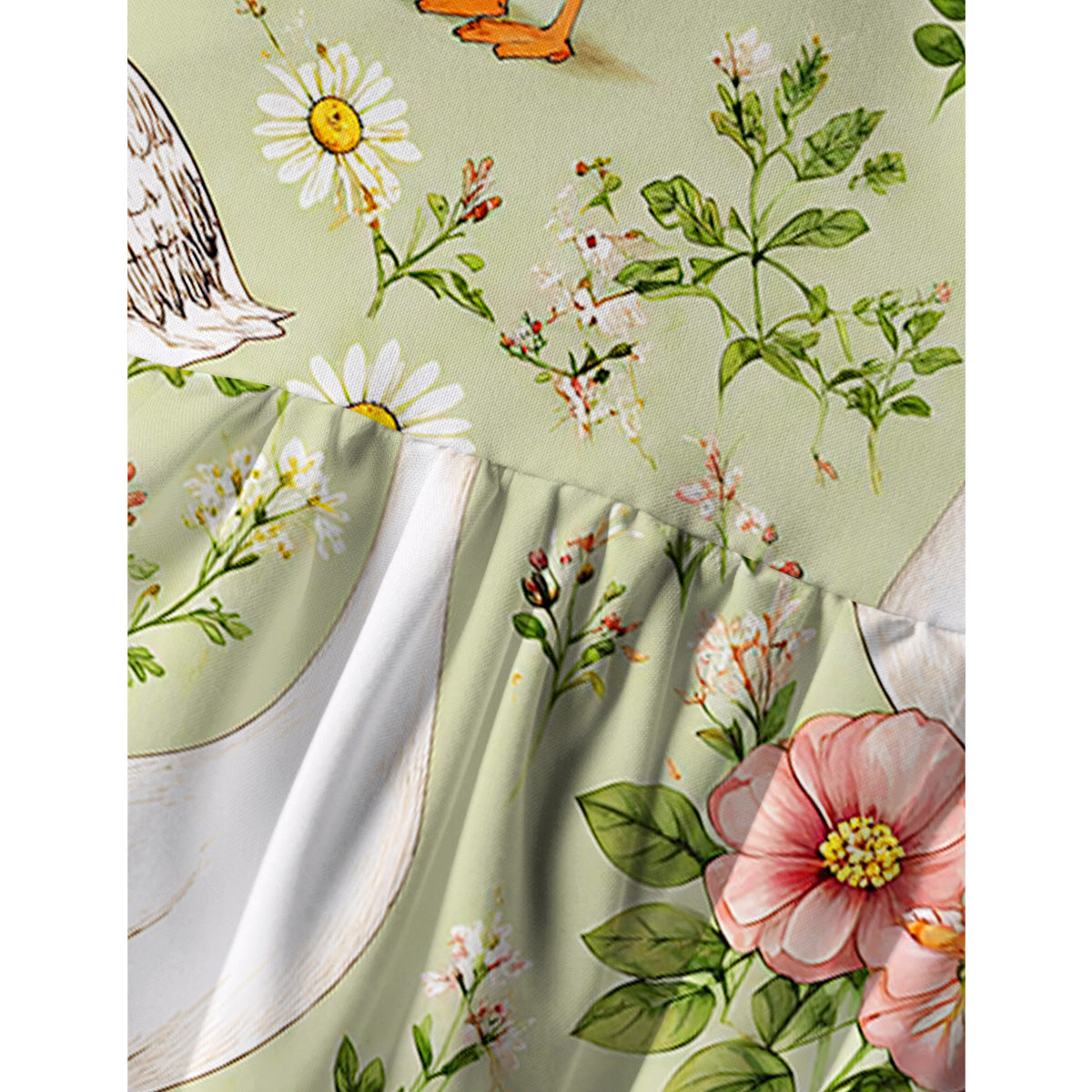 Pastoral Goose Garden Print Spaghetti Strap Mini Dress