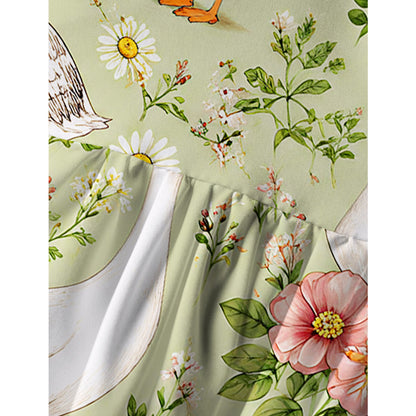 Pastoral Goose Garden Print Spaghetti Strap Mini Dress