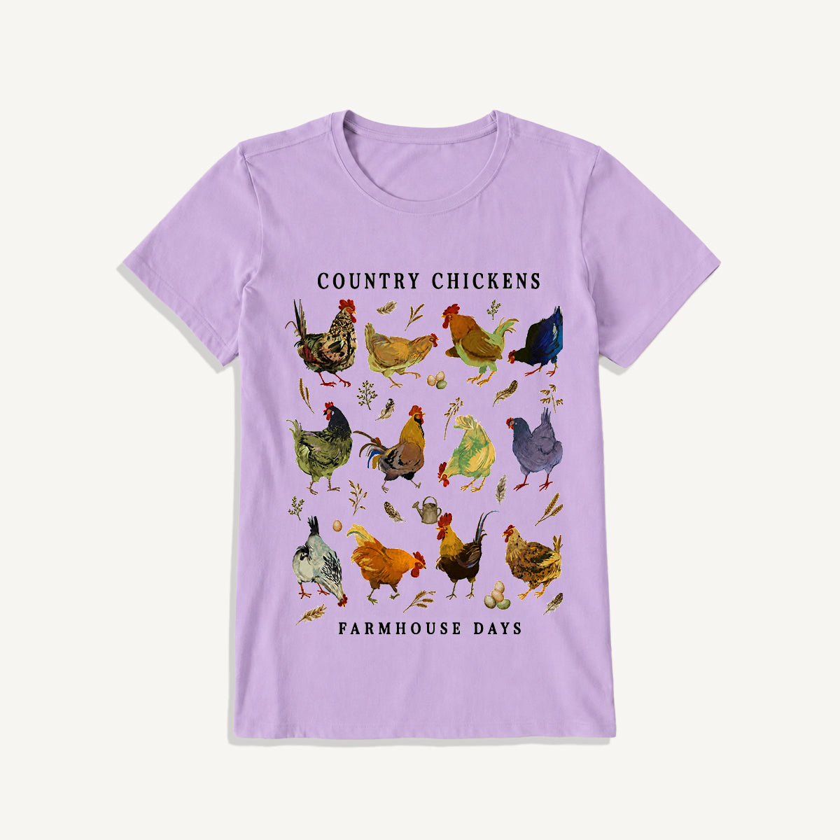Country Chicken Farmhouse Collection Print Crew Neck Cotton Tee