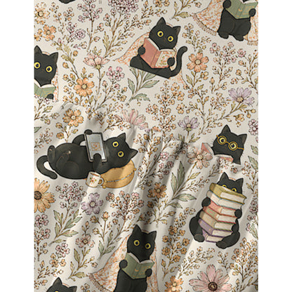 Books Blooms and Black Cats Print Spaghetti Strap Mini Dress