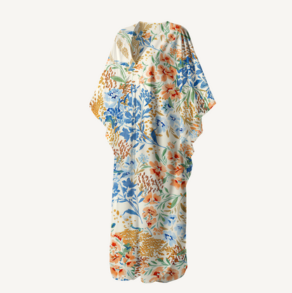 V‑Neck Breeze Meadow Kimono Sleeve Kaftan Dress
