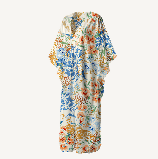 V‑Neck Breeze Meadow Kimono Sleeve Kaftan Dress
