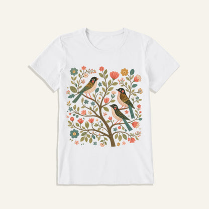 Blossom Bird Serenity Print Crew Neck Cotton Tee