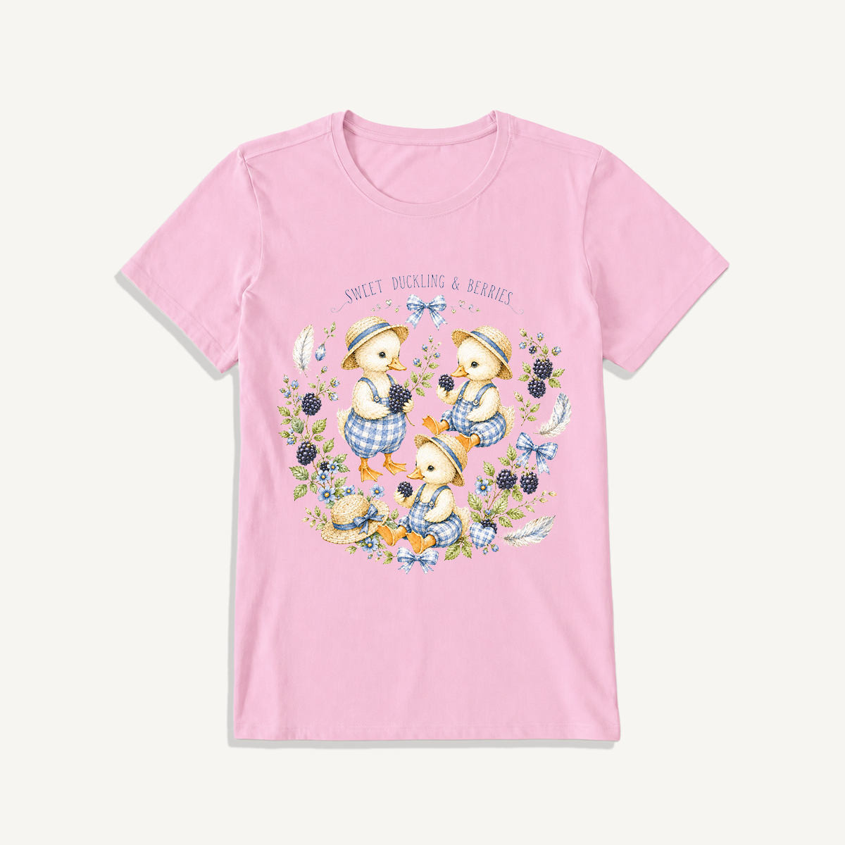 Sweet Berry Ducklings Print Crew Neck Cotton Tee