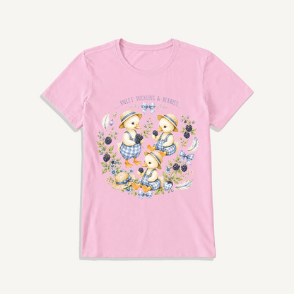 Sweet Berry Ducklings Print Crew Neck Cotton Tee