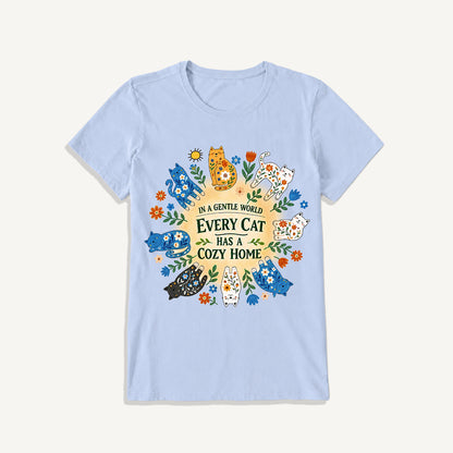 Floral Cats Cozy Home Print Crew Neck Cotton Tee